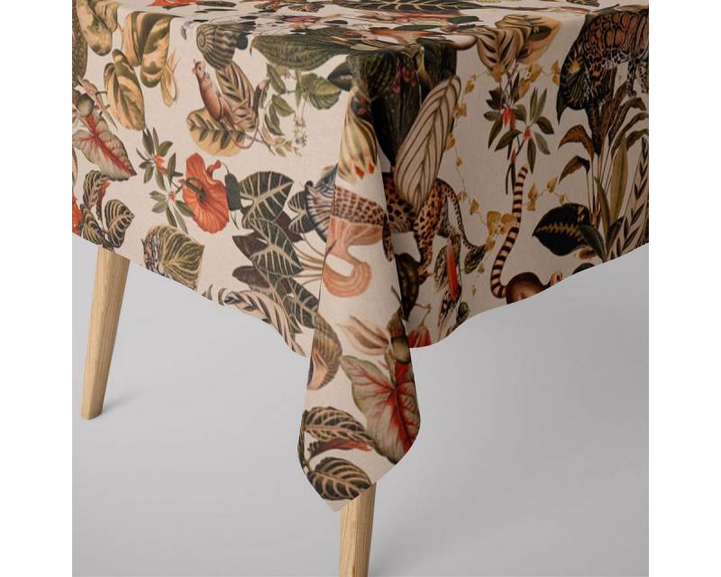 SCHÖNER LEBEN. Tischdecke SCHÖNER LEBEN. Tischdecke Empire Jungle Dschungel natur grün rot, handmade von SCHÖNER LEBEN.
