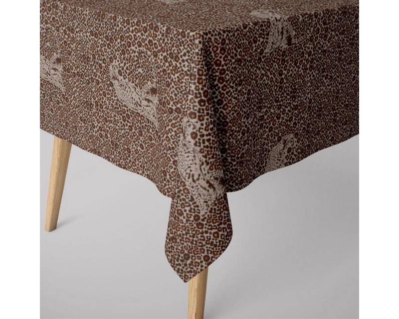 SCHÖNER LEBEN. Tischdecke Tischdecke Leinenlook Leoparden natur braun div. Größen, handmade von SCHÖNER LEBEN.