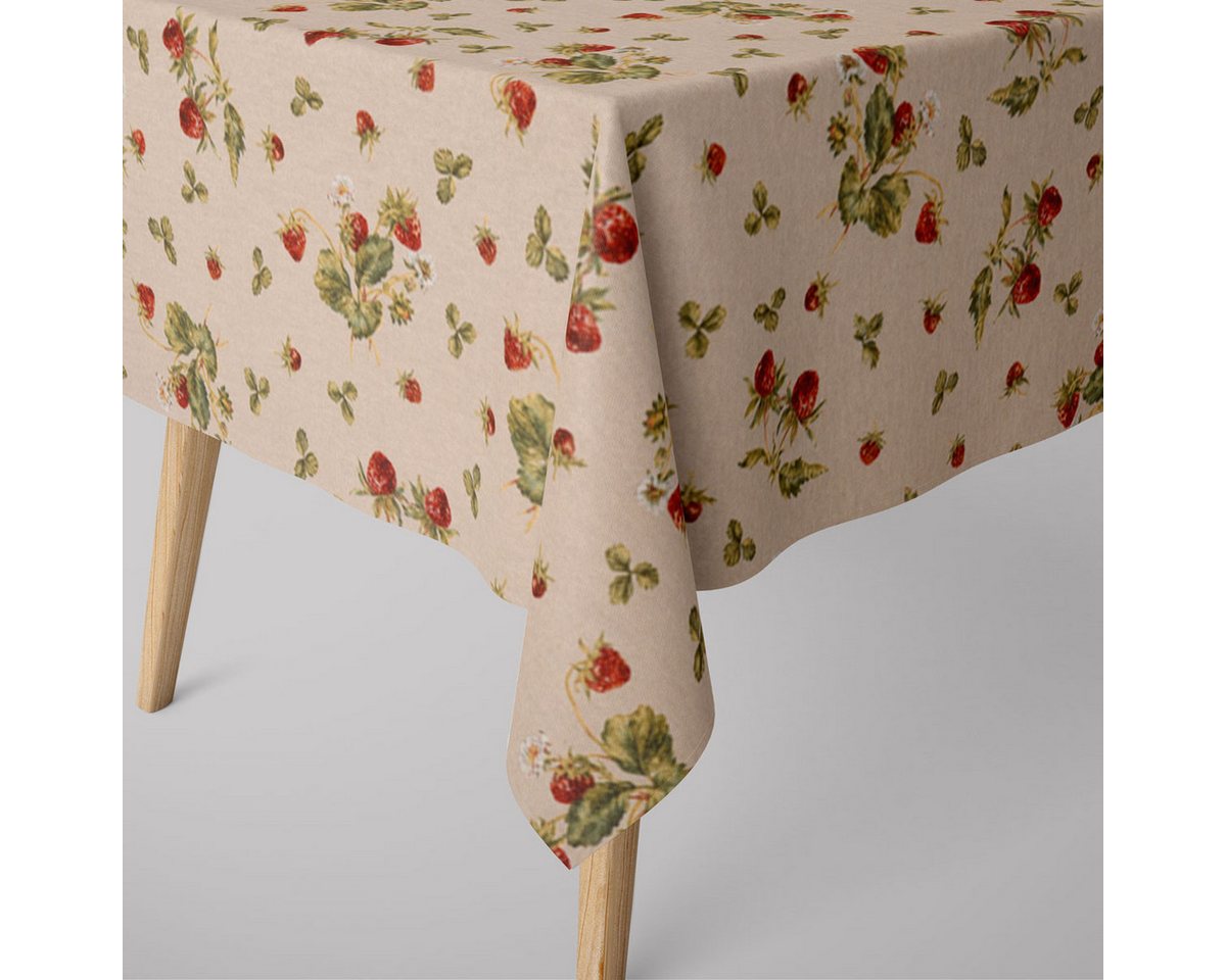 SCHÖNER LEBEN. Tischdecke SCHÖNER LEBEN. Tischdecke Strawberrys Growing Erdbeeren natur rot grü, handmade SCHÖNER LEBEN. Tischdecke SCHÖNER LEBEN. Tischdecke Strawberrys Growing Erdbeeren natur rot grü, handmade von SCHÖNER LEBEN.