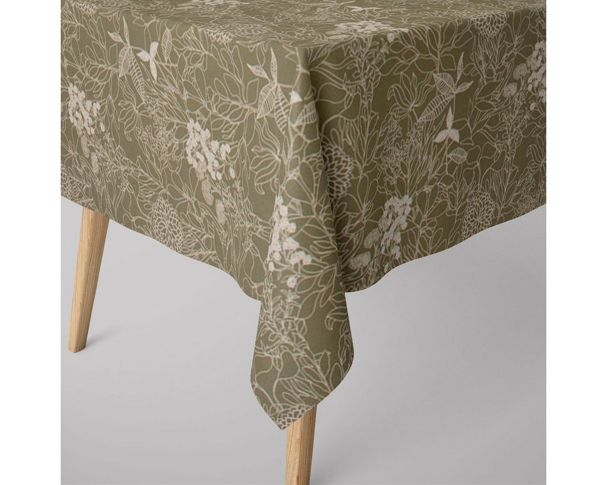 SCHÖNER LEBEN. Tischdecke SCHÖNER LEBEN. Tischdecke Meadow Blätter Blumen grün weiß, handmade SCHÖNER LEBEN. Tischdecke SCHÖNER LEBEN. Tischdecke Meadow Blätter Blumen grün weiß, handmade von SCHÖNER LEBEN.