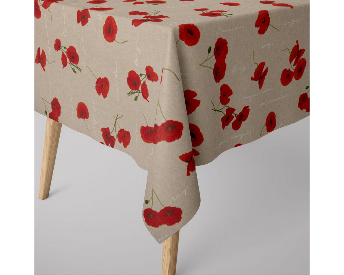 SCHÖNER LEBEN. Tischdecke SCHÖNER LEBEN. Tischdecke Mohnblumen Schriftzug natur rot grün weiß, handmade SCHÖNER LEBEN. Tischdecke SCHÖNER LEBEN. Tischdecke Mohnblumen Schriftzug natur rot grün weiß, handmade von SCHÖNER LEBEN.