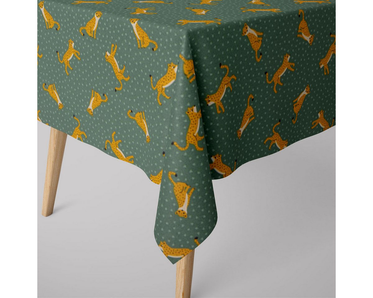 SCHÖNER LEBEN. Tischdecke SCHÖNER LEBEN. Tischdecke Ottoman Leopard Punkte grün gelb, handmade von SCHÖNER LEBEN.