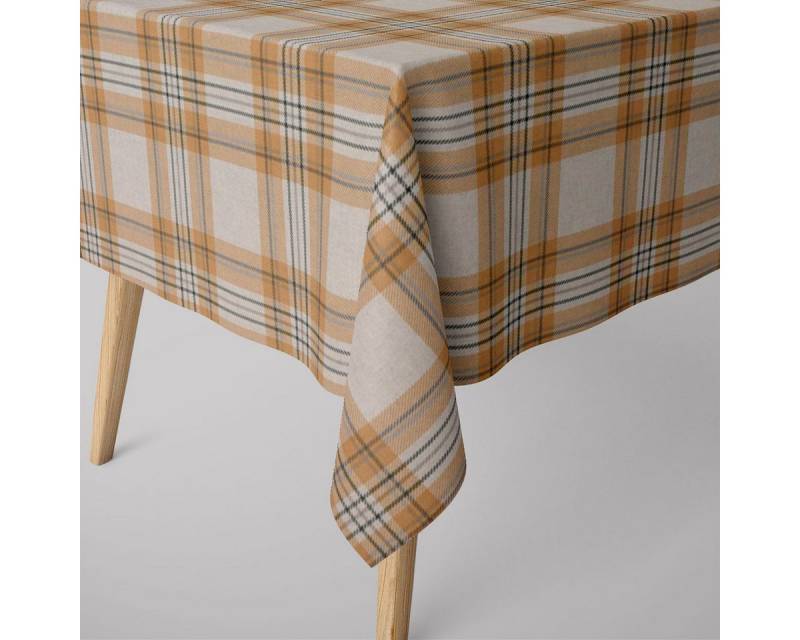 SCHÖNER LEBEN. Tischdecke SCHÖNER LEBEN. Tischdecke Schottenkaro kariert natur ocker gelb grau s, handmade SCHÖNER LEBEN. Tischdecke SCHÖNER LEBEN. Tischdecke Schottenkaro kariert natur ocker gelb grau s, handmade von SCHÖNER LEBEN.