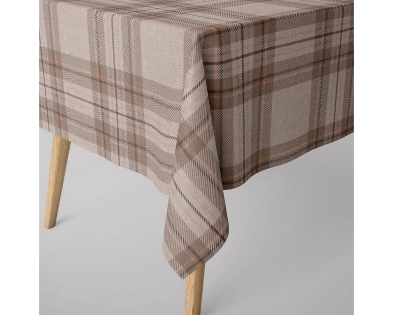 SCHÖNER LEBEN. Tischdecke SCHÖNER LEBEN. Tischdecke Schottenkaro kariert natur rosa braun, handmade von SCHÖNER LEBEN.