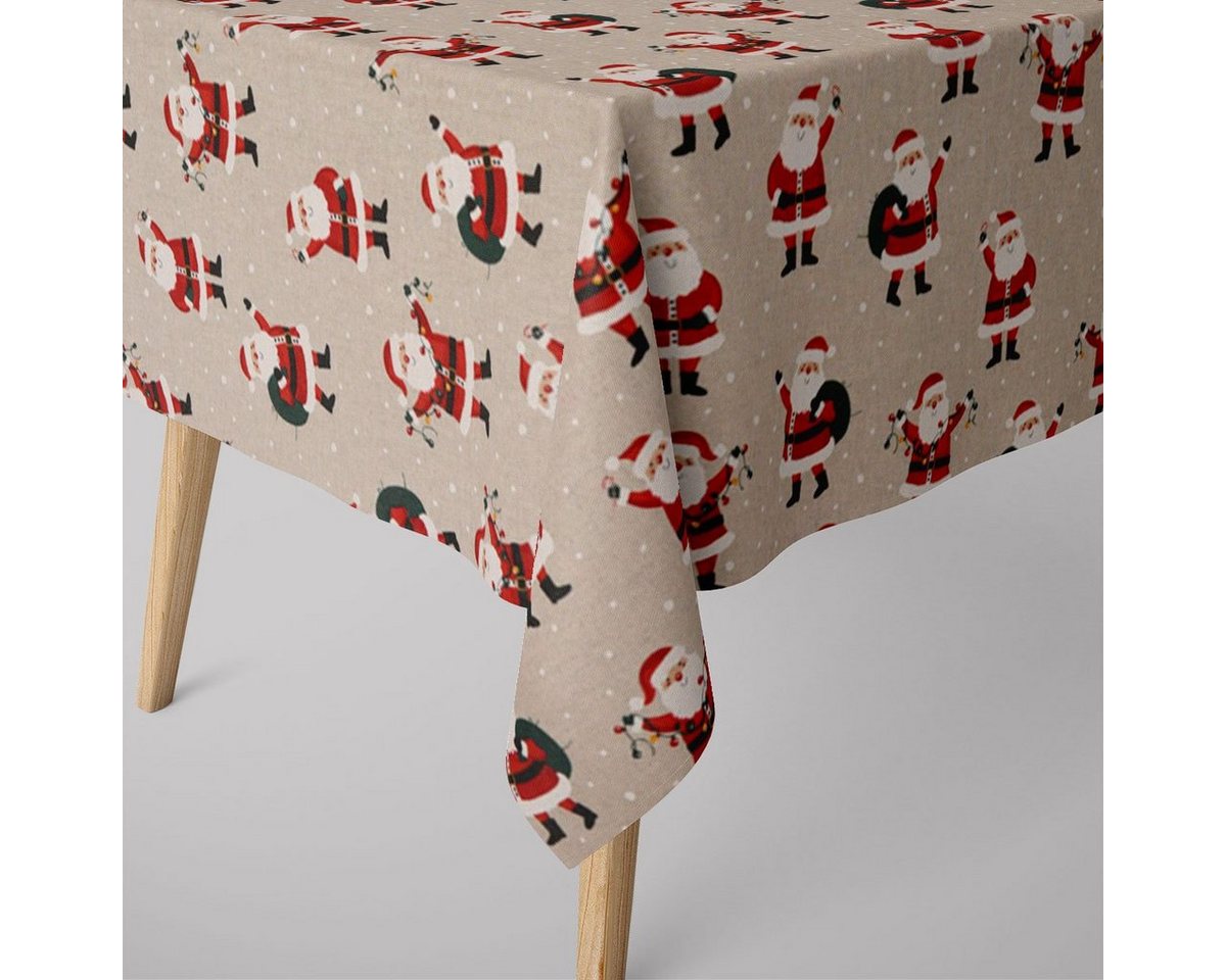 SCHÖNER LEBEN. Tischdecke SCHÖNER LEBEN. Tischdecke Weihnachtsmann Santa Claus natur rot, handmade von SCHÖNER LEBEN.