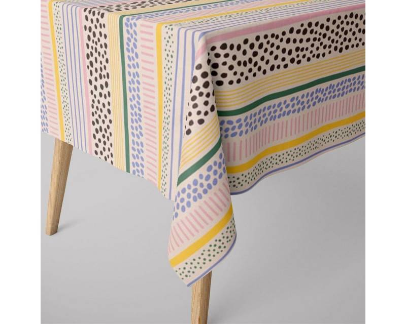 SCHÖNER LEBEN. Tischdecke SCHÖNER LEBEN. Tischdecke aus Baumwolle Mikela5 Querstreifen Punkte St, Digitaldruck von SCHÖNER LEBEN.
