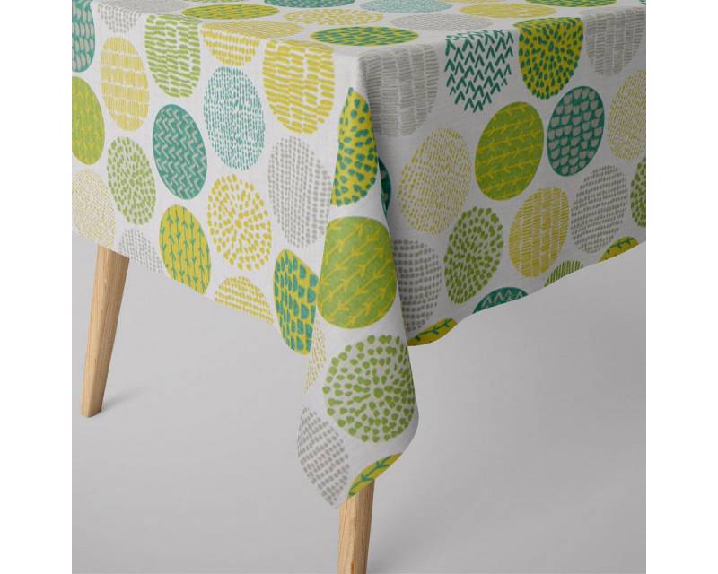 SCHÖNER LEBEN. Tischdecke SCHÖNER LEBEN. Tischdecke Kreise bunt eckig in verschiedenen Größen, handmade von SCHÖNER LEBEN.