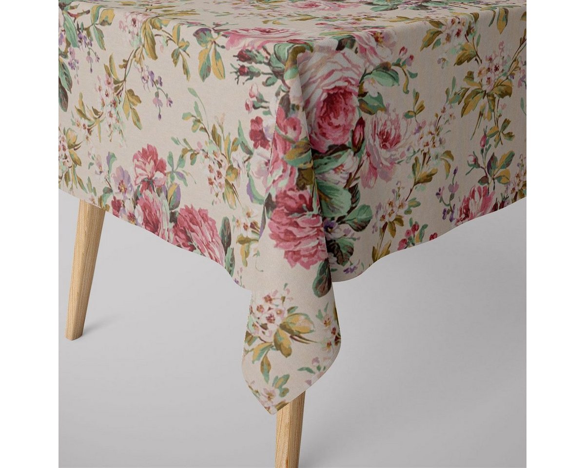 SCHÖNER LEBEN. Tischdecke Tischdecke Digitaldruck Juana Rosen rosa div. Größen, handmade von SCHÖNER LEBEN.
