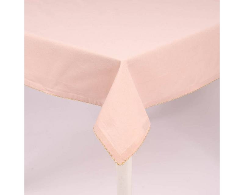 SCHÖNER LEBEN. Tischdecke Tischdecke Runa mit Borte rosa goldfarbig 150x200cm von SCHÖNER LEBEN.