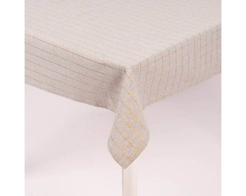 SCHÖNER LEBEN. Tischdecke Tischdecke Tyra Karo grau goldfarbig 150x200cm von SCHÖNER LEBEN.