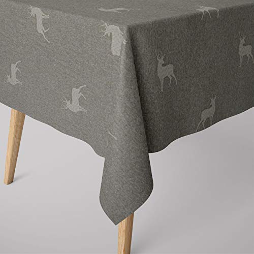 SCHÖNER LEBEN. Tischdecke helle Hirsche beige braun türkis, Größe:130x180cm von SCHÖNER LEBEN.