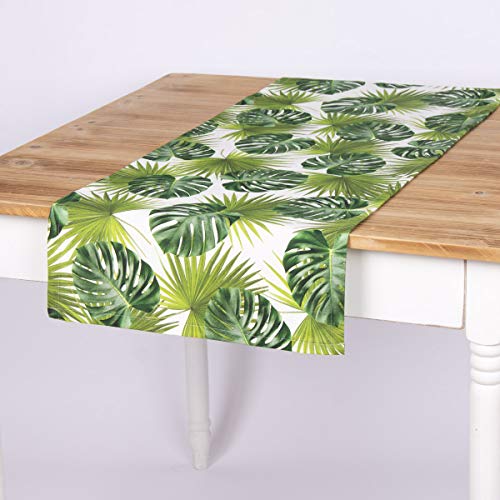 SCHÖNER LEBEN. Tischläufer Digitaldruck Palmen Blätter weiß grün 40x160cm von SCHÖNER LEBEN.