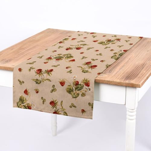 SCHÖNER LEBEN. Tischläufer Strawberrys Growing Erdbeeren Natur rot g von SCHÖNER LEBEN.