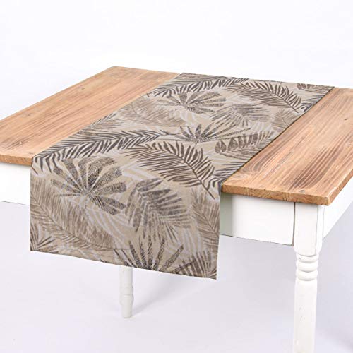 SCHÖNER LEBEN. Tischläufer Palmenblätter Natur braun grau 40x160cm von SCHÖNER LEBEN.