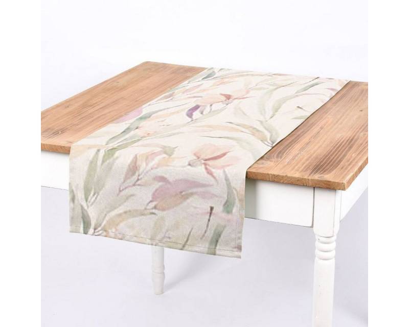 SCHÖNER LEBEN. Tischläufer SCHÖNER LEBEN. Tischläufer Digitaldruck Blätter weiß pastell 40x160, handmade von SCHÖNER LEBEN.