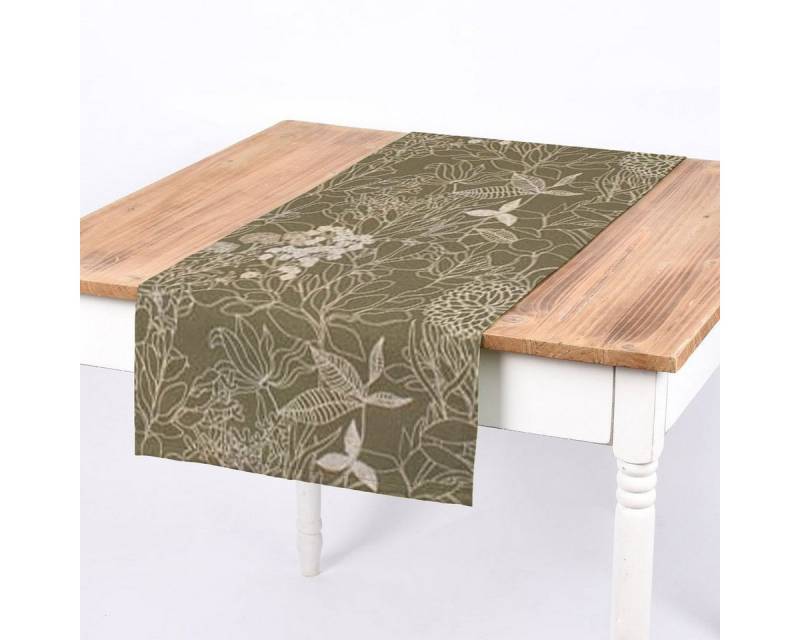 SCHÖNER LEBEN. Tischläufer SCHÖNER LEBEN. Tischläufer Meadow Blätter Blumen grün weiß 40x160cm von SCHÖNER LEBEN.