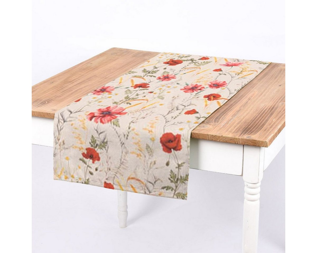 SCHÖNER LEBEN. Tischläufer SCHÖNER LEBEN. Tischläufer Poppy Mohnblumen Kamille Getreide beige ro, Digitaldruck SCHÖNER LEBEN. Tischläufer SCHÖNER LEBEN. Tischläufer Poppy Mohnblumen Kamille Getreide beige ro, Digitaldruck von SCHÖNER LEBEN.