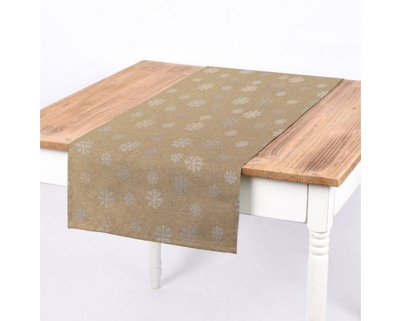 SCHÖNER LEBEN. Tischläufer SCHÖNER LEBEN. Tischläufer Schneeflocken beidseitig gold beige, handmade von SCHÖNER LEBEN.