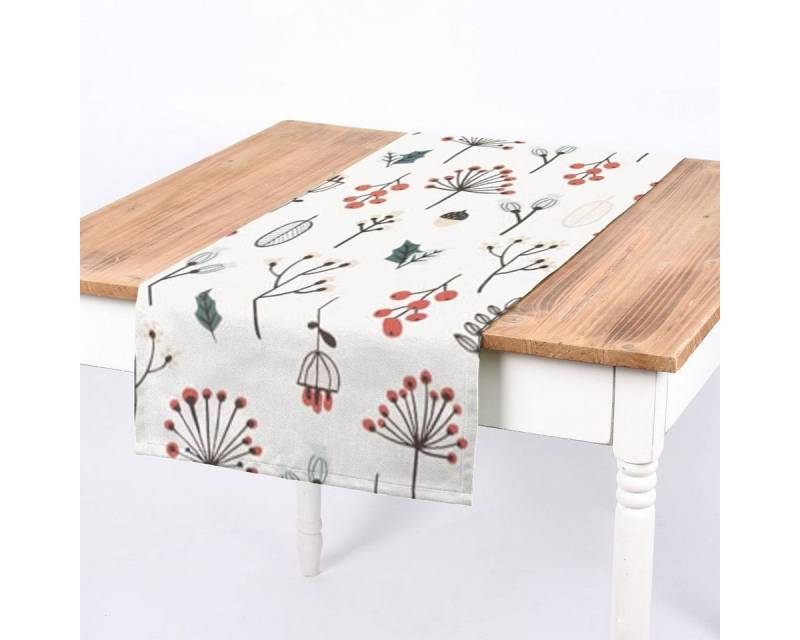 SCHÖNER LEBEN. Tischläufer SCHÖNER LEBEN. Tischläufer Weihnachten Blumen Beeren Eicheln ecru sch, Digitaldruck von SCHÖNER LEBEN.