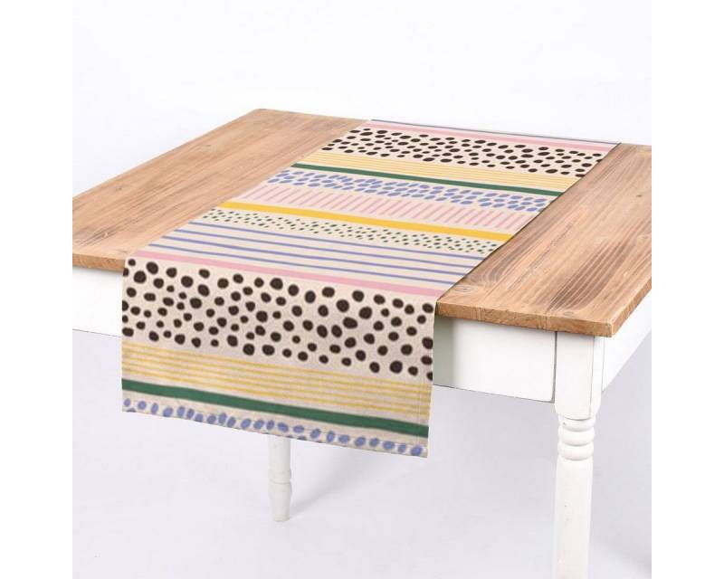 SCHÖNER LEBEN. Tischläufer SCHÖNER LEBEN. Tischläufer aus Baumwolle Mikela5 Querstreifen Punkte, Digitaldruck von SCHÖNER LEBEN.