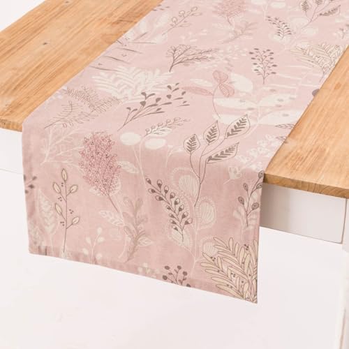 SCHÖNER LEBEN. Tischläufer Soft Calming Leaves rosa 40x160cm von SCHÖNER LEBEN.