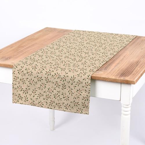 SCHÖNER LEBEN. Tischläufer Stechpalmenzweig Leinenlook Natur 40x160cm von SCHÖNER LEBEN.