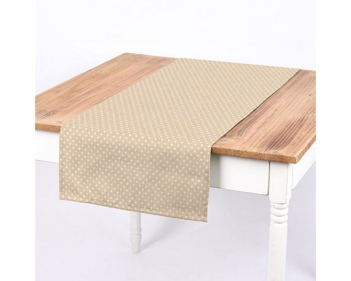 SCHÖNER LEBEN. Tischläufer Tischläufer Leinenlook Basic Dot Pünktchen natur weiß 40x160cm, handmade von SCHÖNER LEBEN.