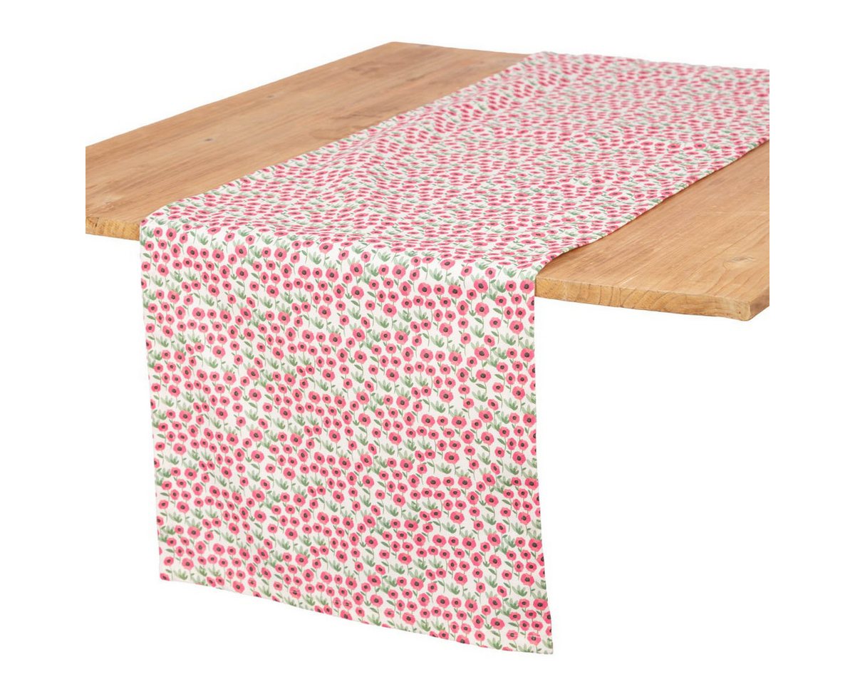 SCHÖNER LEBEN. Tischläufer Tischläufer Mini Blumen weiß pink 40x160cm von SCHÖNER LEBEN., Digitaldruck von SCHÖNER LEBEN.