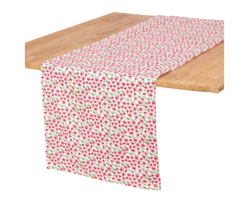SCHÖNER LEBEN. Tischläufer Tischläufer Mini Blumen weiß pink 40x160cm von SCHÖNER LEBEN., Digitaldruck von SCHÖNER LEBEN.