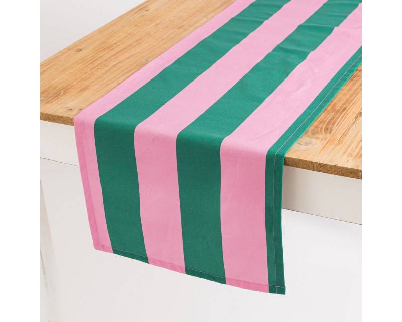 SCHÖNER LEBEN. Tischläufer Tischläufer Streifen dunkelgrün pink 40x160cm von SCHÖNER LEBEN., Digitaldruck von SCHÖNER LEBEN.