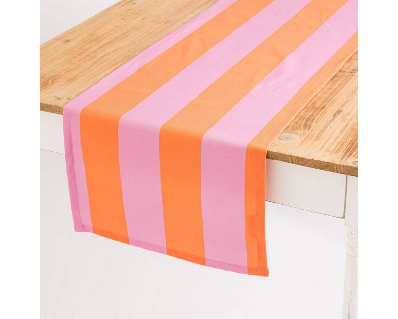 SCHÖNER LEBEN. Tischläufer Tischläufer Streifen orange pink 40x160cm von SCHÖNER LEBEN., Digitaldruck von SCHÖNER LEBEN.