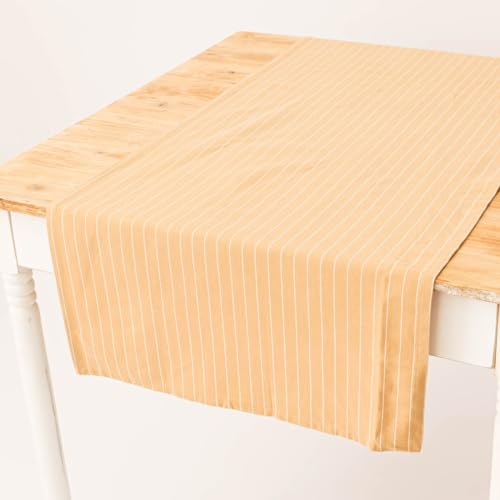 SCHÖNER LEBEN. Tischläufer aus Baumwolle gestreift sandgelb weiß 50x140cm von SCHÖNER LEBEN.