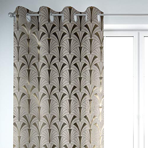 SCHÖNER LEBEN. Vorhang Art Deco Bogen Natur Gold metallic 245cm, Gardinen Aufhängung:Ösen von SCHÖNER LEBEN.