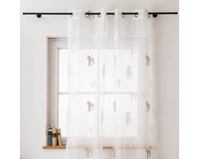 SCHÖNER LEBEN. Vorhang Gardine Kinderzimmer Counting Sheep ecru 140x245cm oder Wunschmaß, Ösen, leicht perforiert, Voile, handmade von SCHÖNER LEBEN.