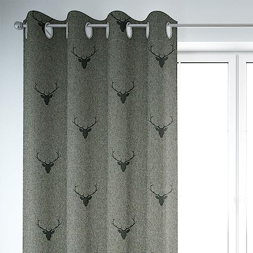 SCHÖNER LEBEN. Vorhang Jacquard Hirschkopf mit Geweih grün dunkelgrün, Gardinen Aufhängung:Ösen von SCHÖNER LEBEN.