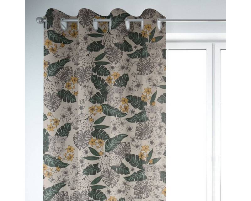 SCHÖNER LEBEN. Vorhang SCHÖNER LEBEN. Vorhang Blätter Leopard Dschungel natur grün gelb 245, Ösen, blickdicht, Baumwolle, handmade von SCHÖNER LEBEN.