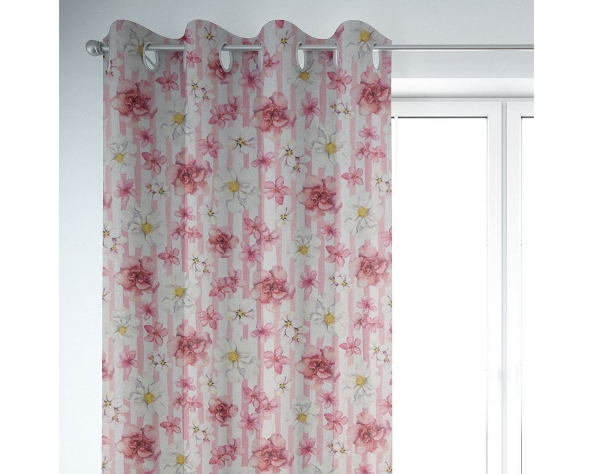 SCHÖNER LEBEN. Vorhang SCHÖNER LEBEN. Vorhang Blumen Blüten Streifen rosa weiß 245cm, Ösen, blickdicht, Baumwolle, handmade SCHÖNER LEBEN. Vorhang SCHÖNER LEBEN. Vorhang Blumen Blüten Streifen rosa weiß 245cm, Ösen, blickdicht, Baumwolle, handmade von SCHÖNER LEBEN.