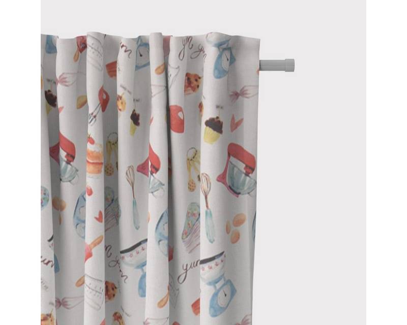 SCHÖNER LEBEN. Vorhang SCHÖNER LEBEN. Vorhang Digitaldruck Bakery Backen ecru multi 245cm, Smokband, blickdicht, Baumwolle, Digitaldruck von SCHÖNER LEBEN.