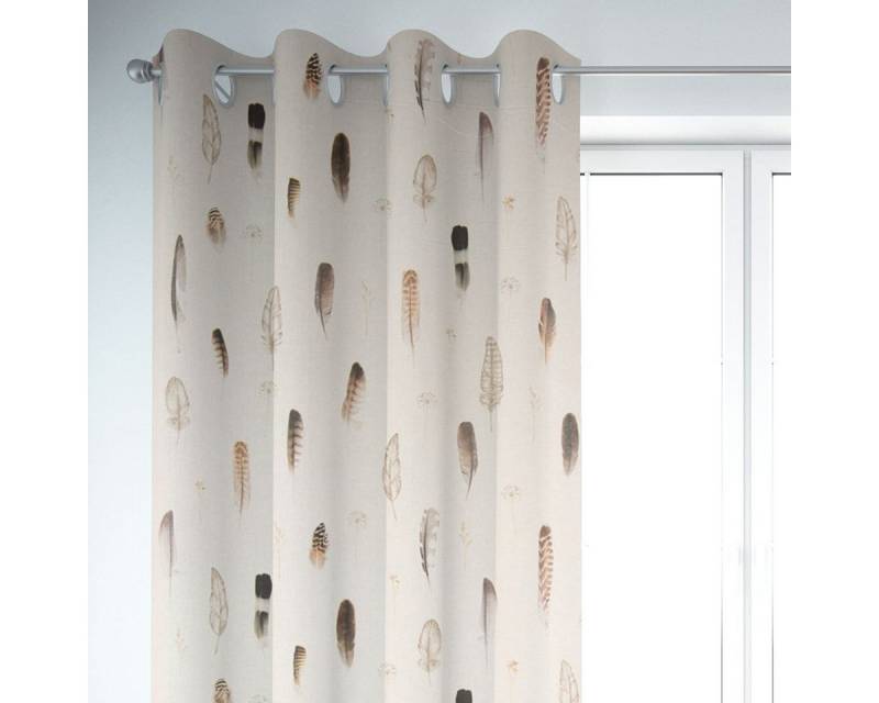 SCHÖNER LEBEN. Vorhang SCHÖNER LEBEN. Vorhang Digitaldruck Federn creme braun 245cm, Ösen, blickdicht, Baumwolle, Digitaldruck von SCHÖNER LEBEN.