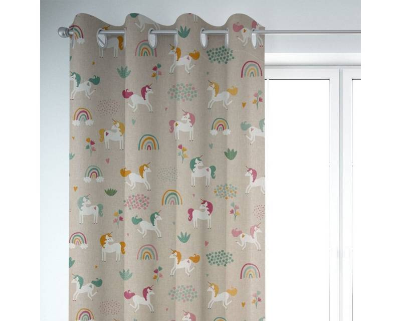 SCHÖNER LEBEN. Vorhang SCHÖNER LEBEN. Vorhang Einhörner Regenbogen natur bunt 245cm, Ösen, blickdicht, handmade von SCHÖNER LEBEN.