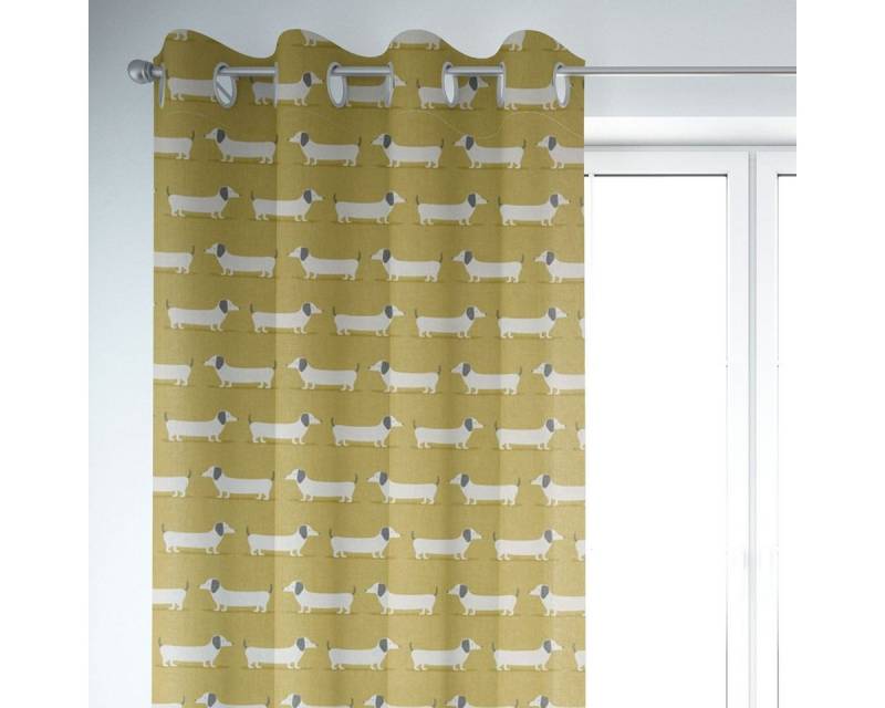 SCHÖNER LEBEN. Vorhang SCHÖNER LEBEN. Vorhang Fryett`s Dackel Dachshund senf gelb 245cm, Ösen, blickdicht, Baumwolle, handmade von SCHÖNER LEBEN.