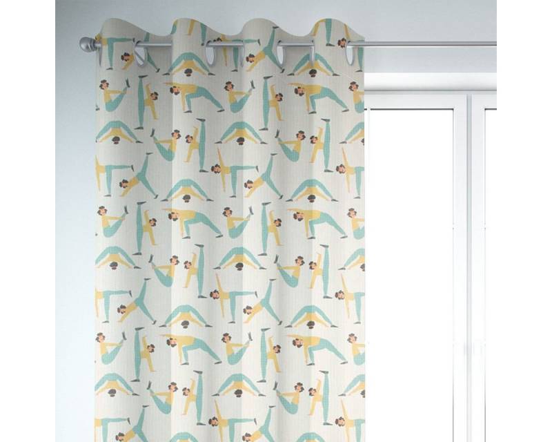 SCHÖNER LEBEN. Vorhang SCHÖNER LEBEN. Vorhang Gymnastik Turner wollweiß türkis gelb 245cm, Ösen, blickdicht, Baumwolle, handmade SCHÖNER LEBEN. Vorhang SCHÖNER LEBEN. Vorhang Gymnastik Turner wollweiß türkis gelb 245cm, Ösen, blickdicht, Baumwolle, handmade von SCHÖNER LEBEN.