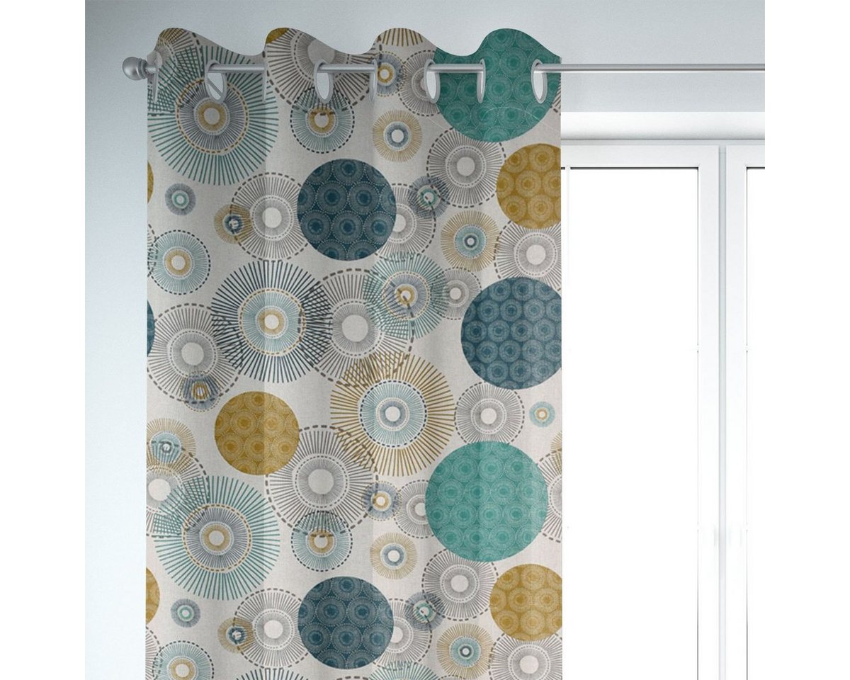 SCHÖNER LEBEN. Vorhang SCHÖNER LEBEN. Vorhang Halb-Alvares Kreise Ornamente natur blau grün, Ösen, blickdicht, Baumwolle, handmade SCHÖNER LEBEN. Vorhang SCHÖNER LEBEN. Vorhang Halb-Alvares Kreise Ornamente natur blau grün, Ösen, blickdicht, Baumwolle, handmade von SCHÖNER LEBEN.