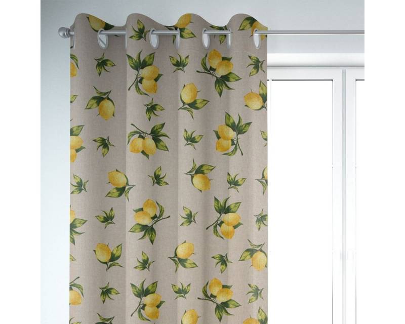 SCHÖNER LEBEN. Vorhang SCHÖNER LEBEN. Vorhang Halbpanama Zitronen natur grün gelb 245cm, Ösen, blickdicht, Baumwolle, handmade von SCHÖNER LEBEN.