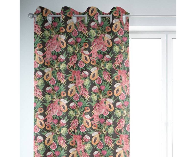 SCHÖNER LEBEN. Vorhang SCHÖNER LEBEN. Vorhang Jaguar Früchte schwarz bunt 245cm, Ösen, blickdicht, Baumwolle, Digitaldruck von SCHÖNER LEBEN.
