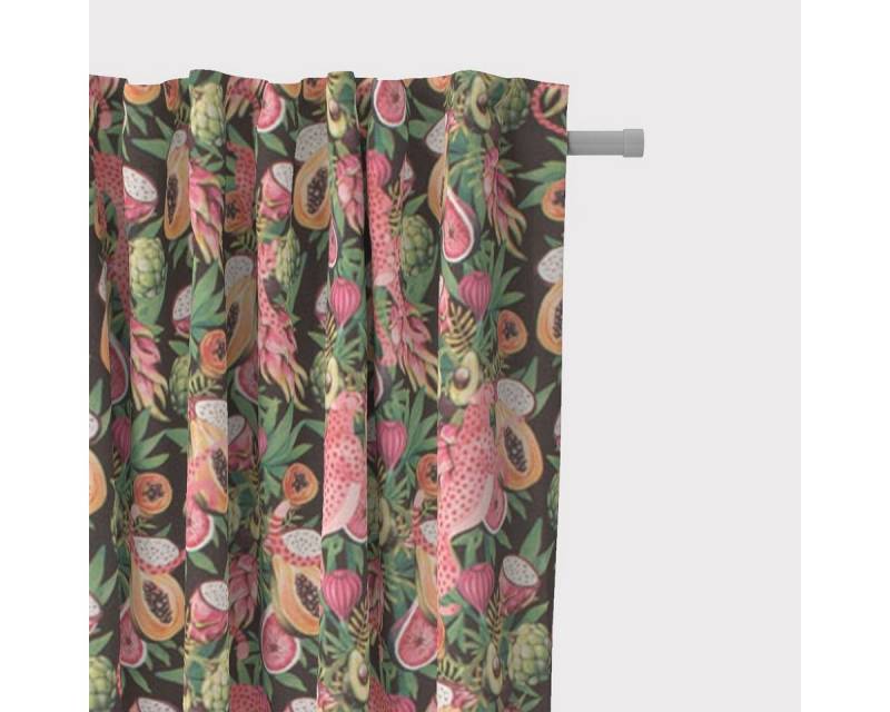 SCHÖNER LEBEN. Vorhang SCHÖNER LEBEN. Vorhang Jaguar Früchte schwarz bunt 245cm, Smokband, blickdicht, Digitaldruck von SCHÖNER LEBEN.