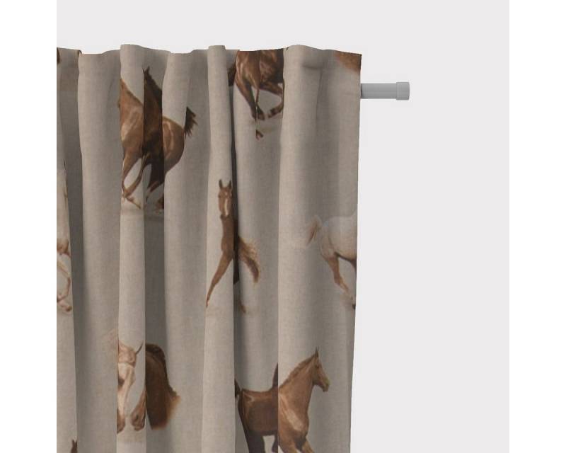 SCHÖNER LEBEN. Vorhang SCHÖNER LEBEN. Vorhang Leinenlook Pferde natur braun 245cm, Smokband, blickdicht, Baumwolle, handmade von SCHÖNER LEBEN.