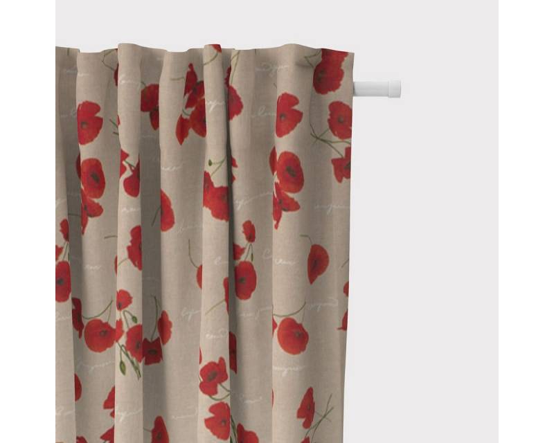 SCHÖNER LEBEN. Vorhang SCHÖNER LEBEN. Vorhang Mohnblumen Schriftzug natur rot grün weiß 245c, Smokband, blickdicht, Baumwolle, handmade von SCHÖNER LEBEN.