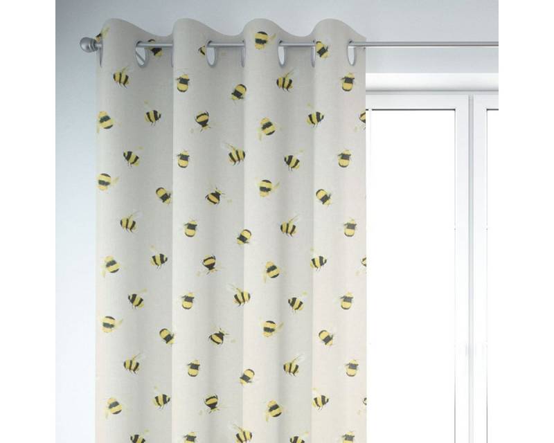 SCHÖNER LEBEN. Vorhang SCHÖNER LEBEN. Vorhang STUDIO G Digitaldruck Bienen taupe gelb 245cm, Ösen, blickdicht, Baumwolle, Digitaldruck von SCHÖNER LEBEN.