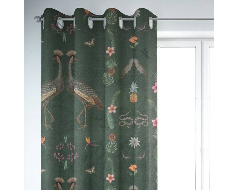 SCHÖNER LEBEN. Vorhang SCHÖNER LEBEN. Vorhang Samt Tropical Vögel Blumen grün bunt 245cm, Ösen, blickdicht, Samt, handmade von SCHÖNER LEBEN.